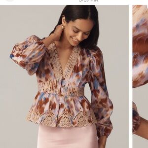 FARM Rio NWT ikat Leopard Patterned Blouse